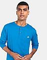 Aeropostale Men Blue Long Sleeve Cotton Solid Henley T-Shirt