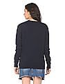 Aeropostale Women Navy Crew Neck Brand Print Sweatshirt