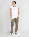 Flying Machine Men  Khaki Solid Twill Cargo Trousers