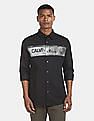 Calvin Klein Men Black Slim Fit Logo Print Casual Shirt