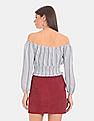 Aeropostale Women Blue And White Striped Off-Shoulder Top