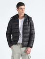 Flying Machine Detachable Hood Brand Print Puffer Jacket