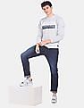Flying Machine Ribbed Crew Neck Printed Sweatshirt