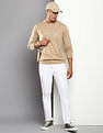 Tommy Hilfiger Men Beige Crew Neck Niles Logo Heathered Sweater
