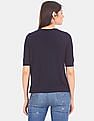 U.S. Polo Assn. Women Blue Brand Embellished Round Neck T-Shirt