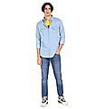 Aeropostale Men Light Blue Cotton Washed Denim Shirt