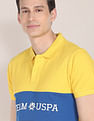 U.S. Polo Assn. Men Yellow Colour Block Cotton Polo Shirt