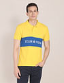 U.S. Polo Assn. Men Yellow Colour Block Cotton Polo Shirt