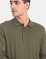 Calvin Klein Men Olive Long Sleeve Solid Polo Shirt