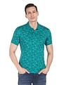 AD by Arvind Geometric Print Cotton Polo Shirt