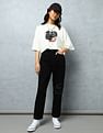 Flying Machine Women High Rise Distressed Mom Fit Jeans