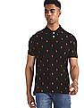 Aeropostale Black Flamingo Embroidered Pique Polo Shirt