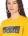 Aeropostale Women Mustard Crew Neck Brand Print Sweatshirt
